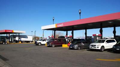 A Flying J travel plaza in Arizona with trucks parked