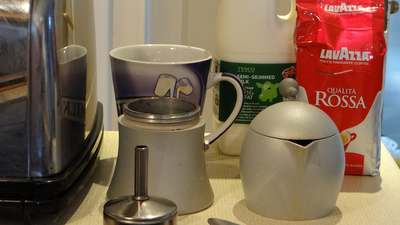 A stovetop coffee percolator