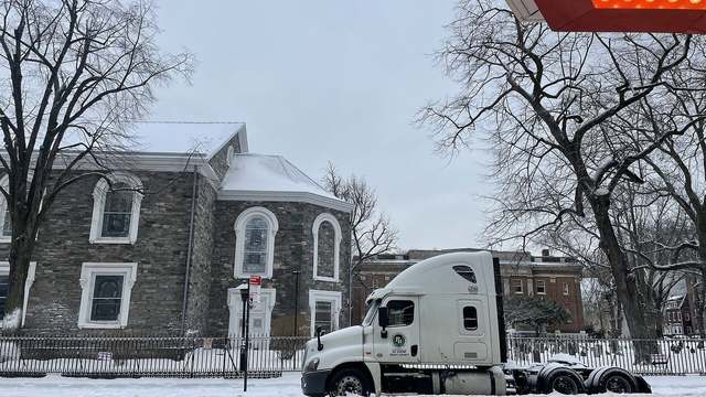 A semi truck in snow