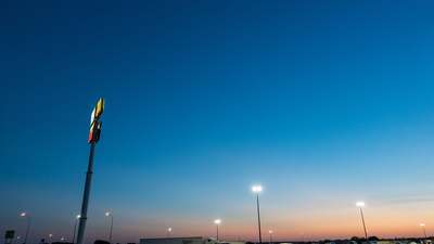 A truck stop at dusk in Minnesota